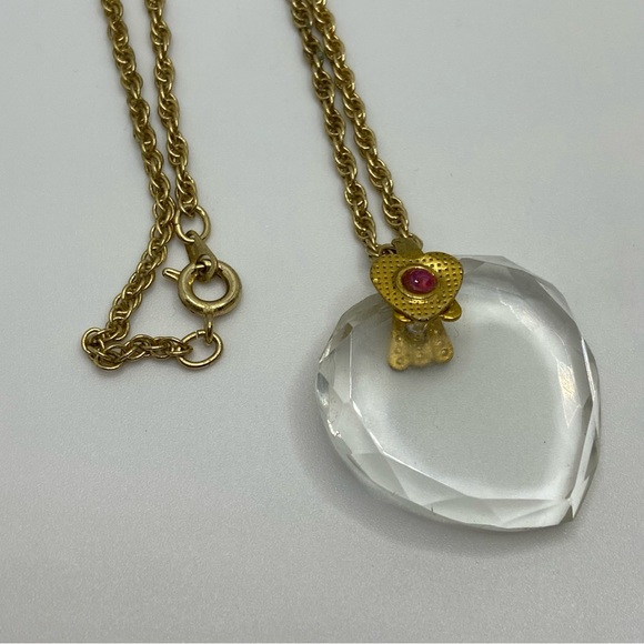 Clear Heart Crystal Pendant With Red Rhinestone And Chain - Picture 9 of 13